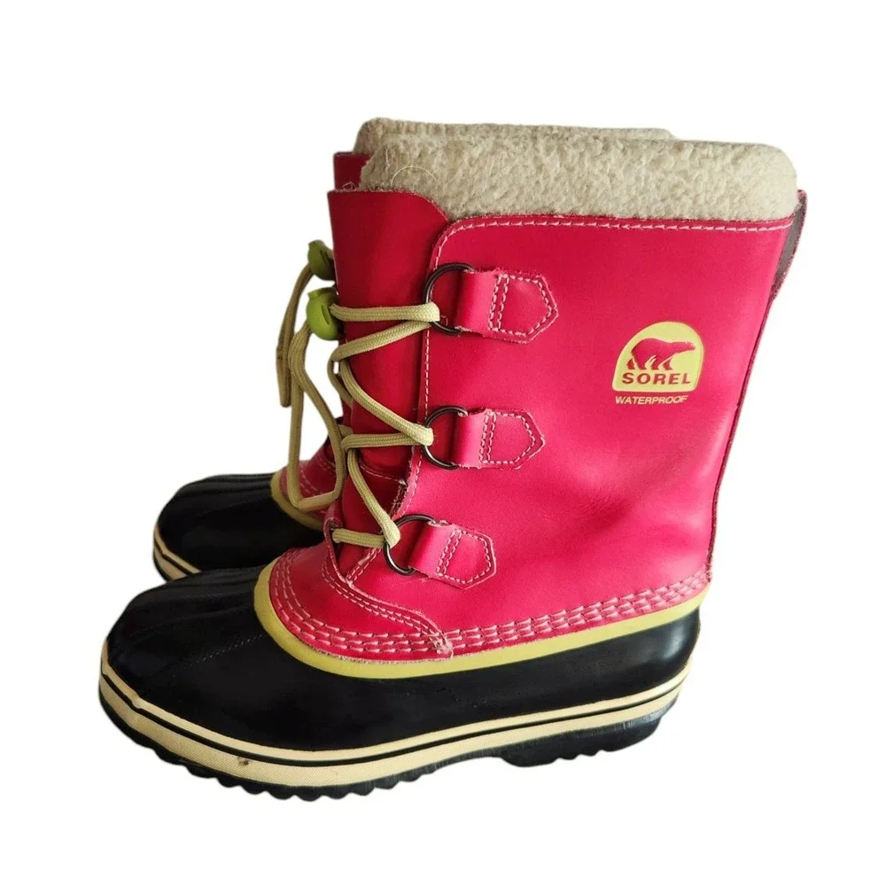 SOREL Yoot Pac Pink Winter Snow‎ Boot Sherpa Lining Youth Size Big Girls US 5